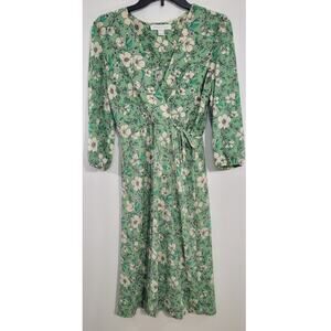 Monteau Los Angelous Womens Dress Large Midi 3/4 Sleeve Floral Boho Cottage Core